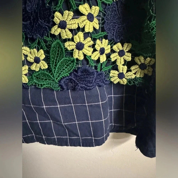 Zara women’s Crochet Windowpane Lace Over Top blue green yellow plaid large fem - Picture 4 of 6